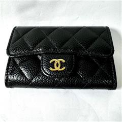 Chanel Classic Flap Card Holder Wallet Quilted Caviar Black Leather Gold Hardwar